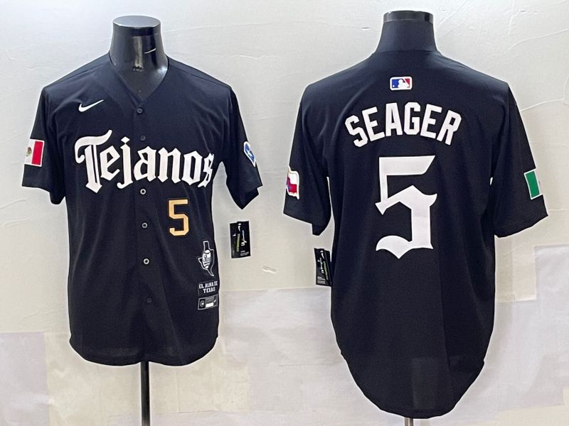 Men Texas Rangers 5 Seager Black Five generations Joint Name 2025 Nike MLB Jersey style 3